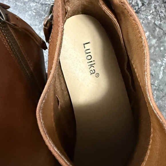 Luoika Womens Double Zip Stacked Heel Extra Wide Ankle‎ Boots Tan Sz 10.5XW - Picture 8 of 10